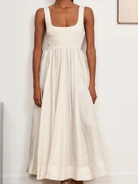 LA LIGNE Sleeveless Square-Neck Midi Dress in ivory